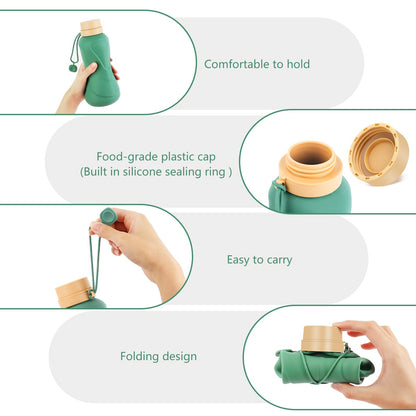 NAVTUE Collapsible Silicone Water Bottle 650ml Leak Proof Reusable Green