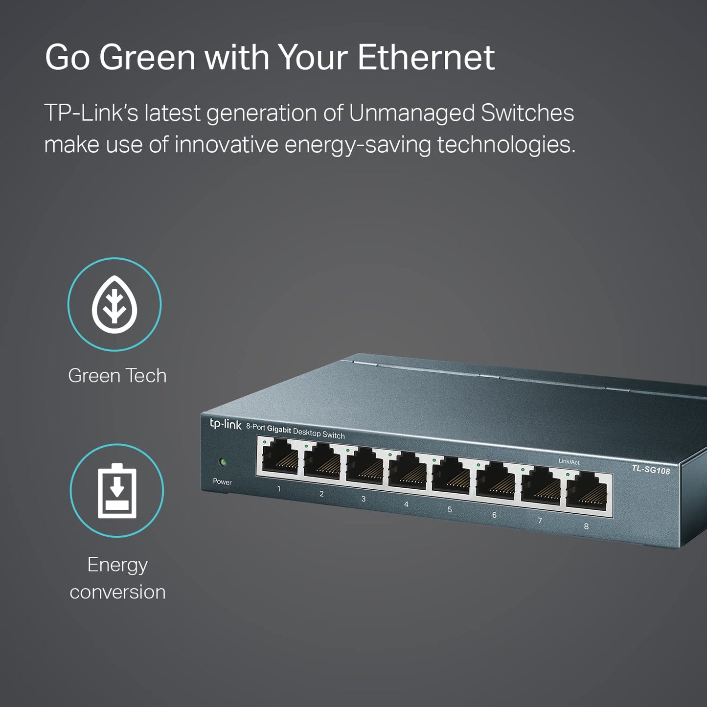 TP-Link TL-SG108 8 Port Gigabit Ethernet Network Switch Metal Black Fanless