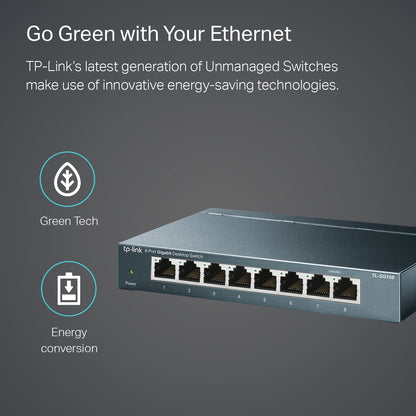 TP-Link TL-SG108 8 Port Gigabit Ethernet Network Switch Metal Black Fanless