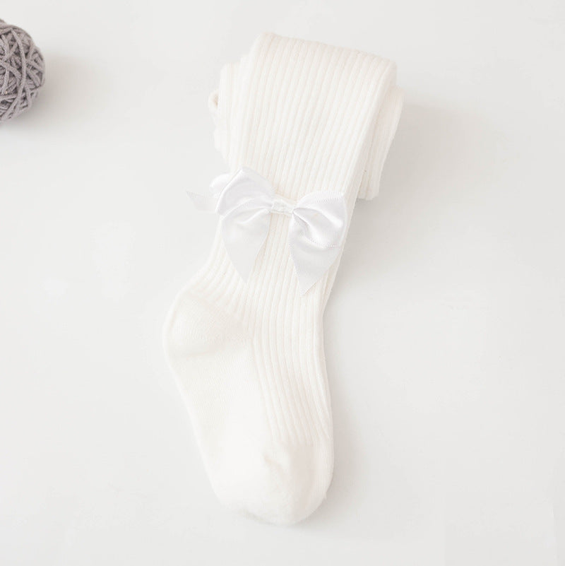 Spring And Autumn New Children's Pantyhose Bow Cotton White Baby Socks Medium Thick Foreign Girl Leggings