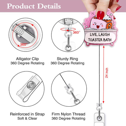 TOUNER Live Laugh Toaster Badge Reel Retractable Glitter ID Clip Funny Medical