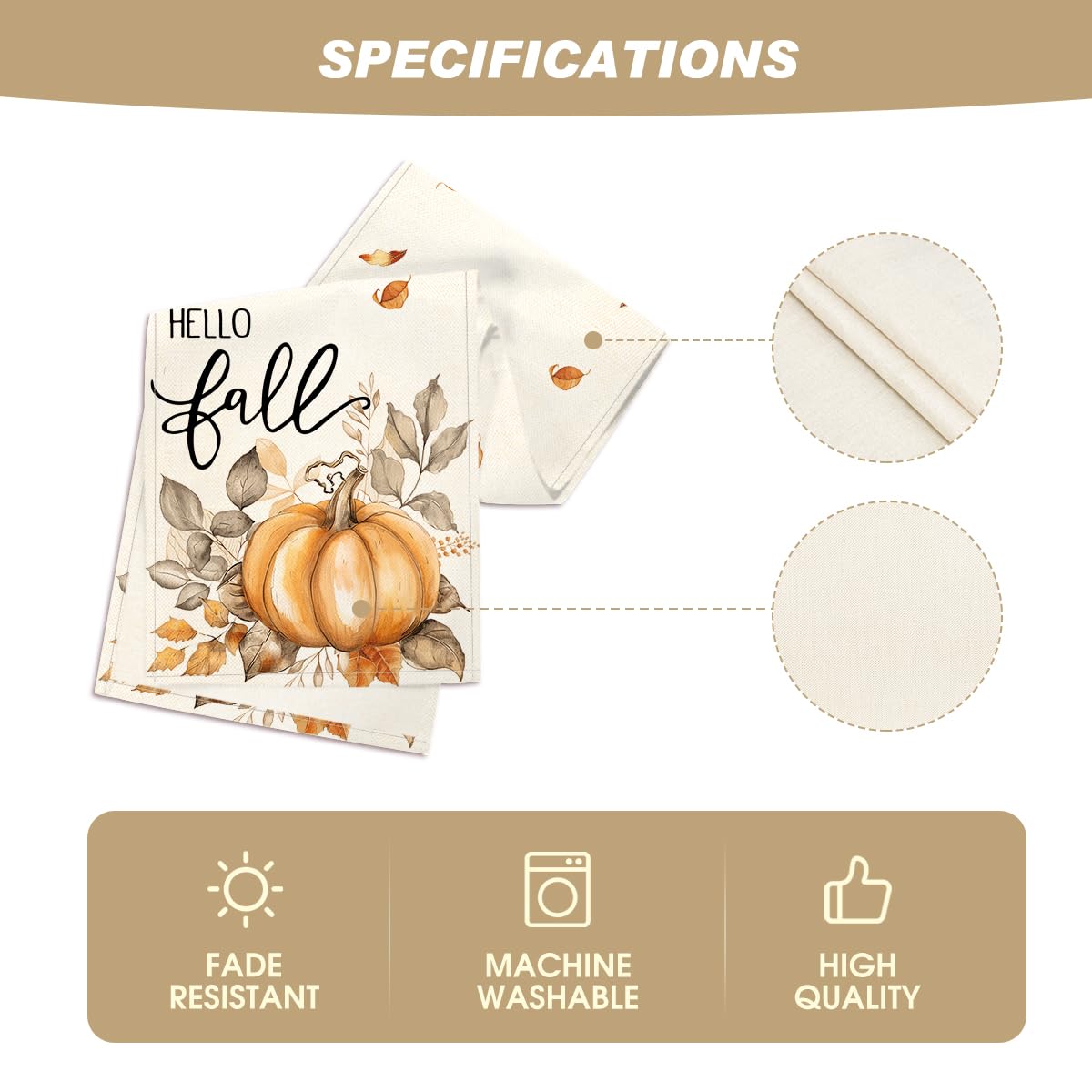 Artoid Mode Pumpkins Eucalyptus Table Runner 13x36 Inch Beige 210 GSM