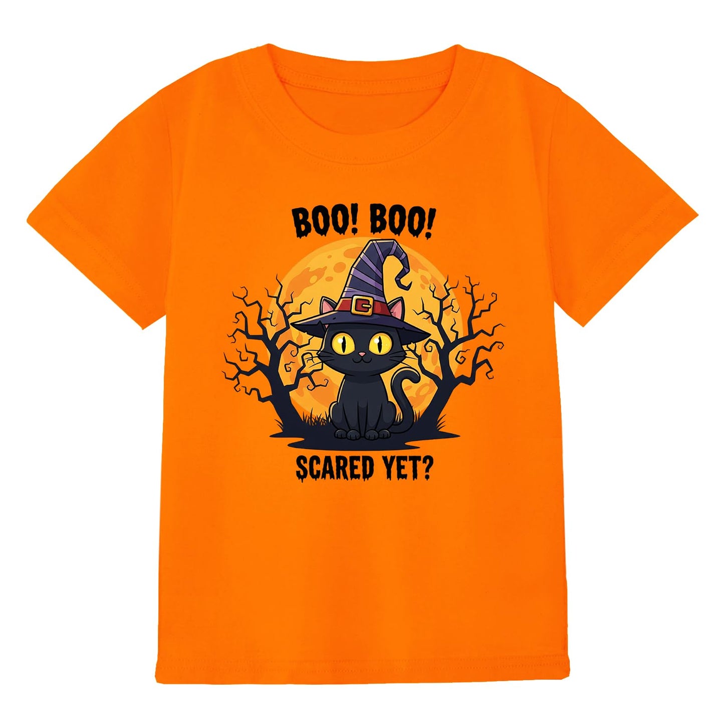 HELLO MEOW Halloween Boys T Shirt Orange Black Cat Size 4-5T