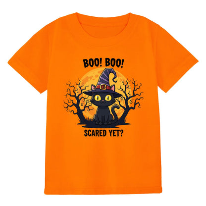 HELLO MEOW Halloween Boys T Shirt Orange Black Cat Size 4-5T
