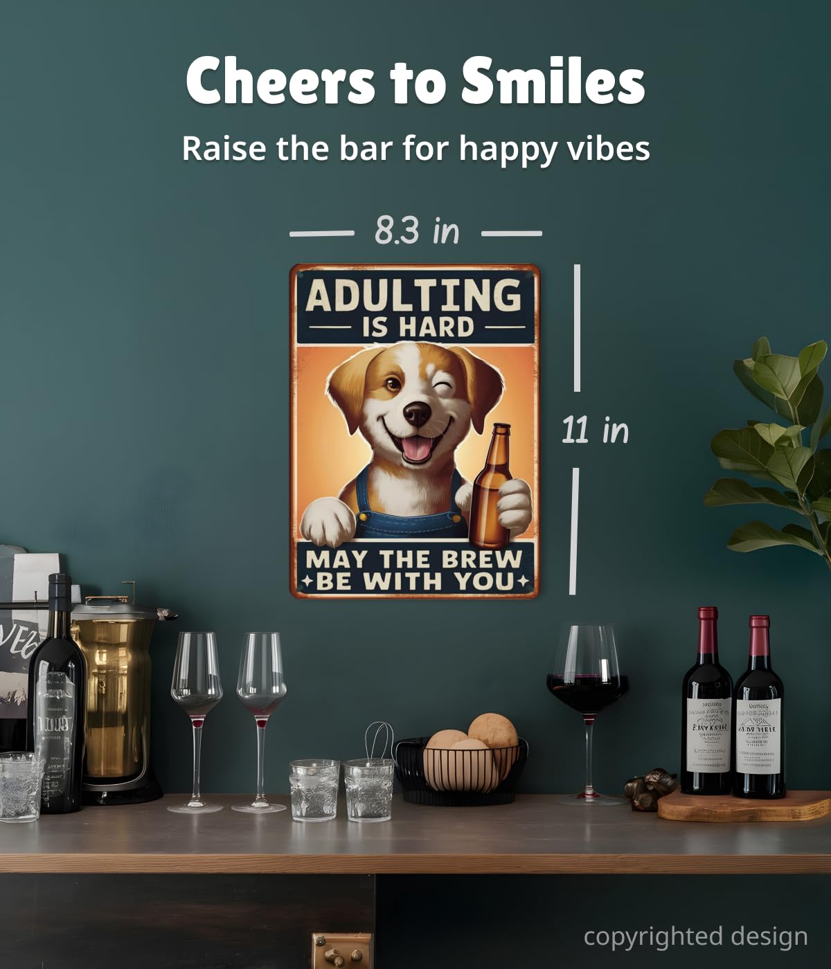 Opix Design Funny Metal Bar Sign Dog Beer Humorous Wall Decor 8.3x11in
