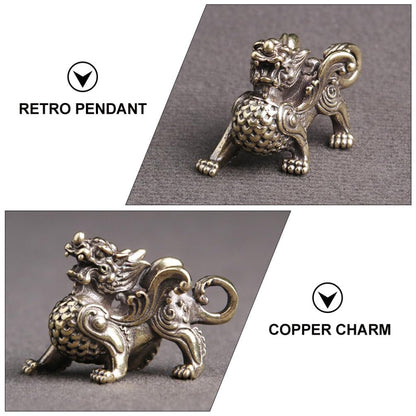 FAVOMOTO Retro Car Keychain Set 4Pcs Golden Brass Feng Shui Dragon Shape