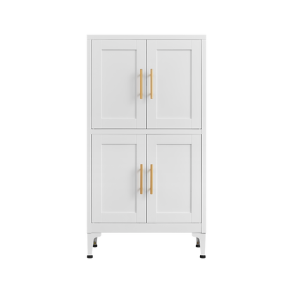 White metal kitchen storage cabinet, kitchen pantry storage cabinet with door and shelf, adjustable leveling feet