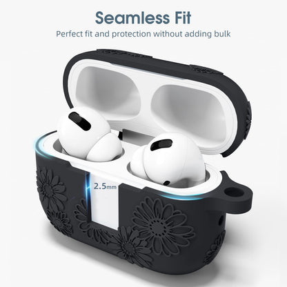 Adorve AirPods Pro 2 Silicone Case Flower Engraved Black Front LED Visible