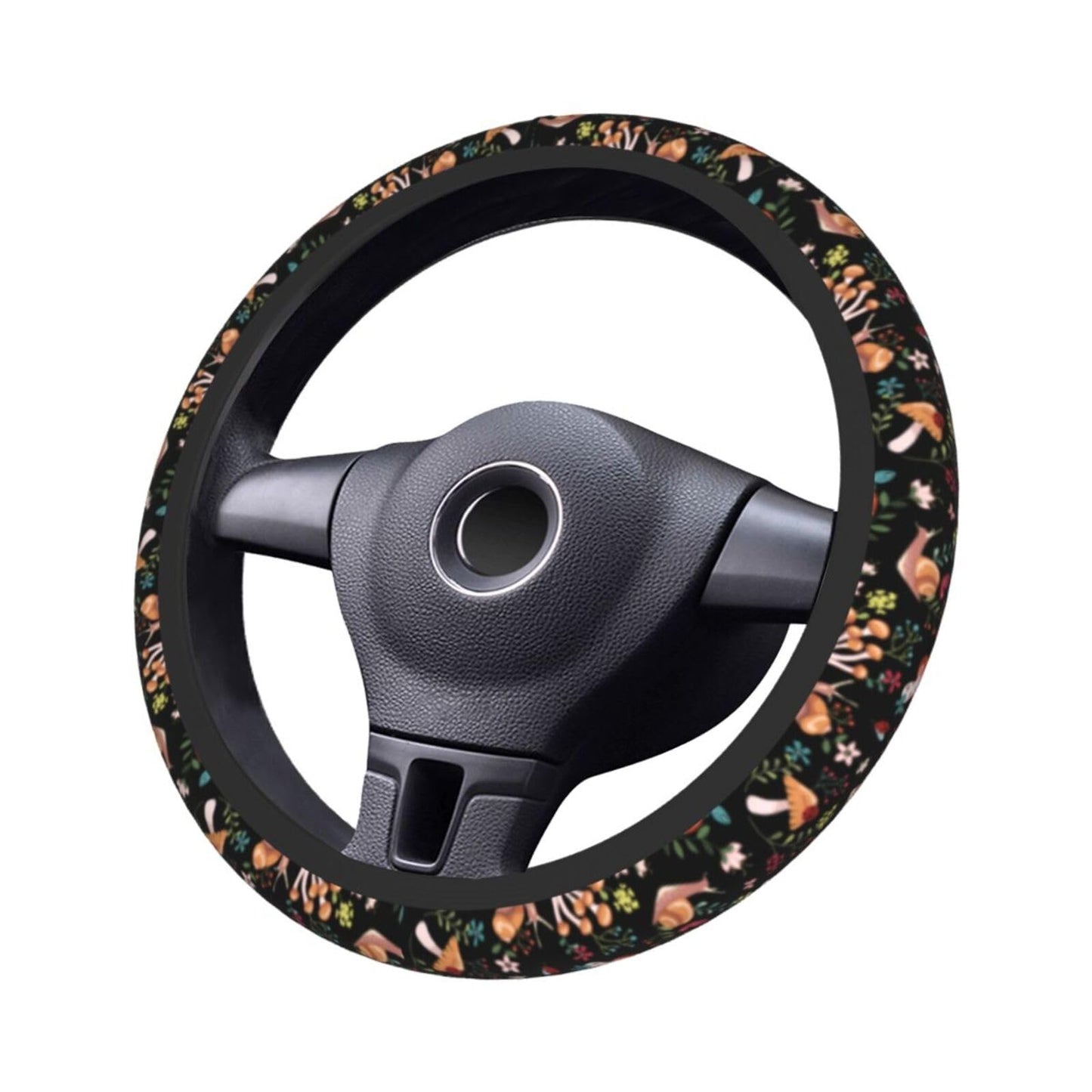 MINIOZE Mushroom Vintage Steering Wheel Cover 15 Inch Neoprene Black 1pc