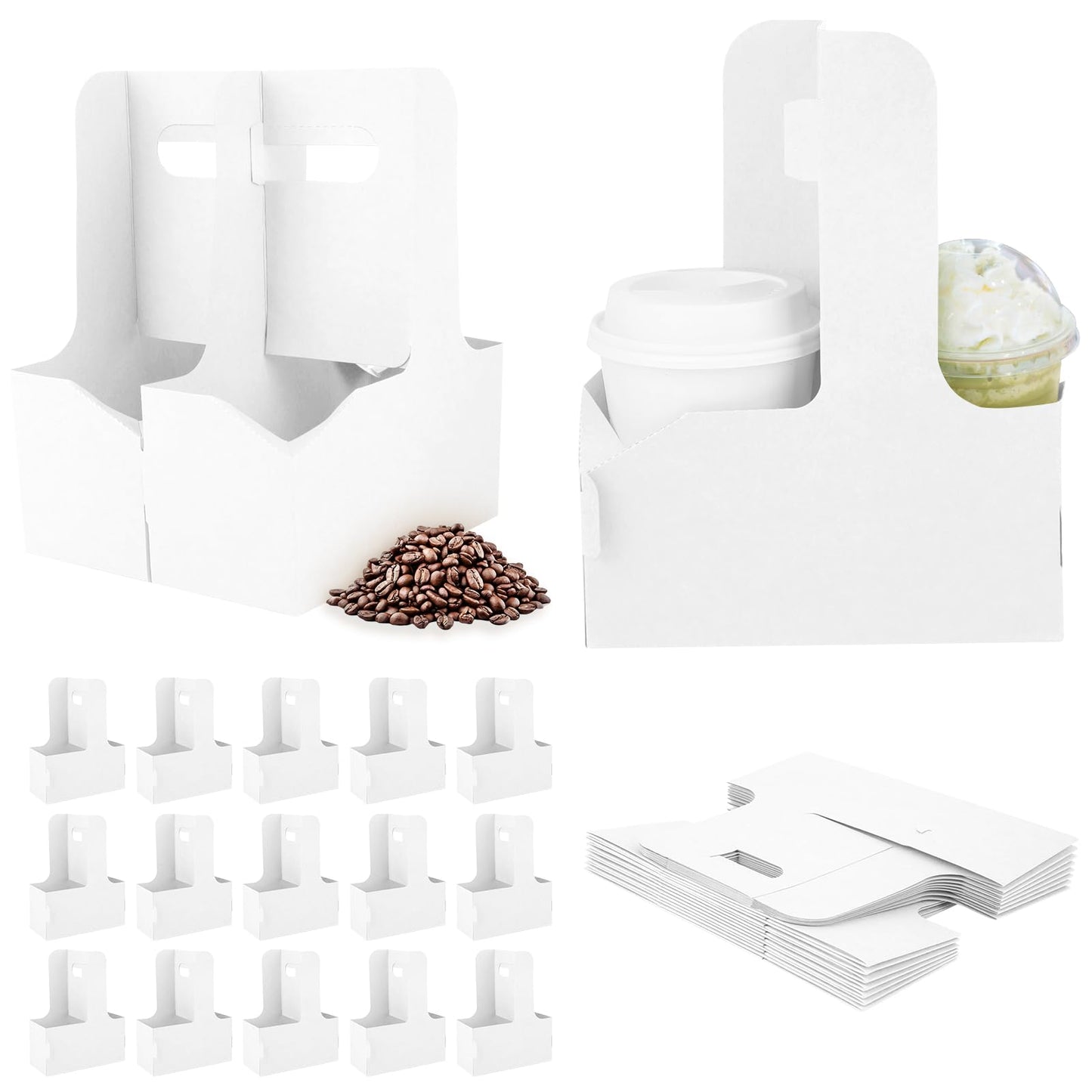 Bodaon 2 Cup Drink Carrier with Handle, 15 Pcs Kraft Paper Disposable