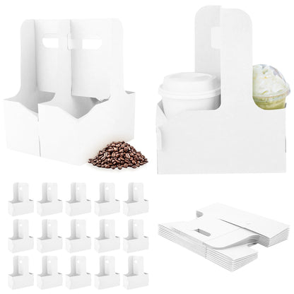 Bodaon 2 Cup Drink Carrier with Handle, 15 Pcs Kraft Paper Disposable