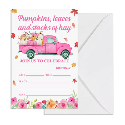 YGRBXJZD Fall Pumpkin Birthday Invitation Girl Pink Floral 4x6 20 Sets