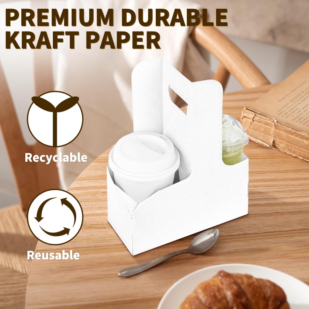 Bodaon 2 Cup Drink Carrier with Handle, 15 Pcs Kraft Paper Disposable