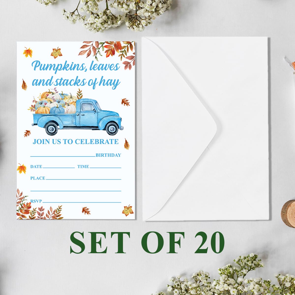 YGRBXJZD Fall Pumpkin Birthday Invitations Blue Truck 4x6 20 Sets Colorful