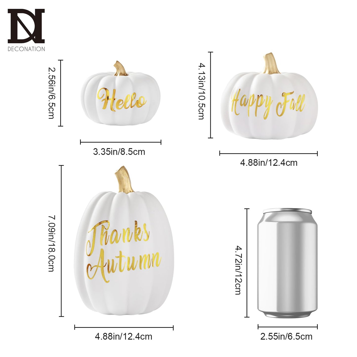 DN DECONATION 3 Pc Fall Pumpkin Decorations White Brown Black Resin Figurines
