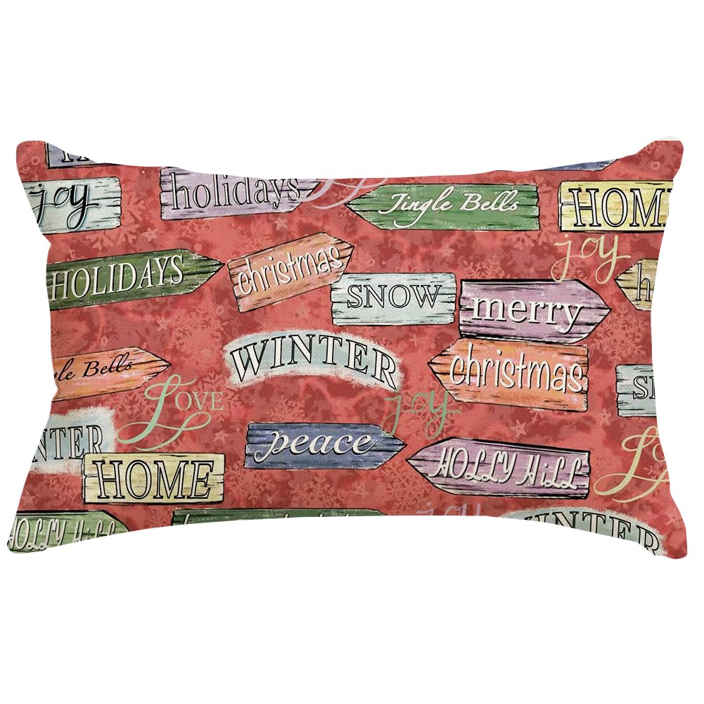 RABUSOFA Christmas Pillow Cover Red Lumbar Cushion 12x20 Inch Pack of 1