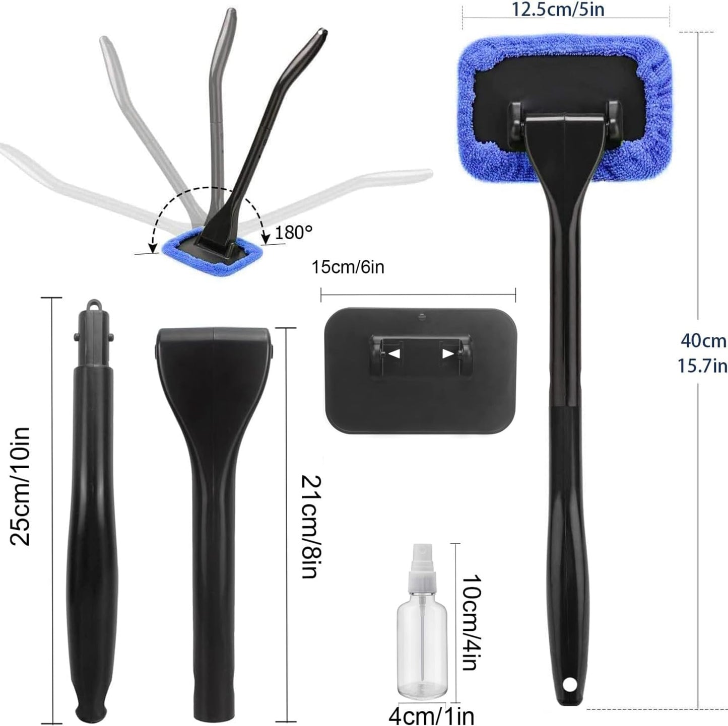 POPDA Car Windshield Cleaner Tool Detachable Handle 5 Pads 30ml Sprayer