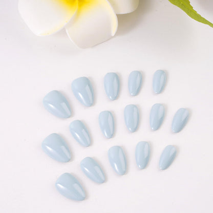 KBS Designer Handmade Press On Nails Blue Short French Tip Almond 16 Sizes Kit