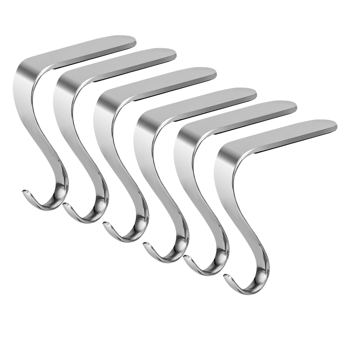 Minetom Christmas Stocking Holders Set of 6 Metal Mantle Hooks Silver