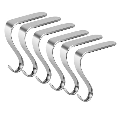 Minetom Christmas Stocking Holders Set of 6 Metal Mantle Hooks Silver