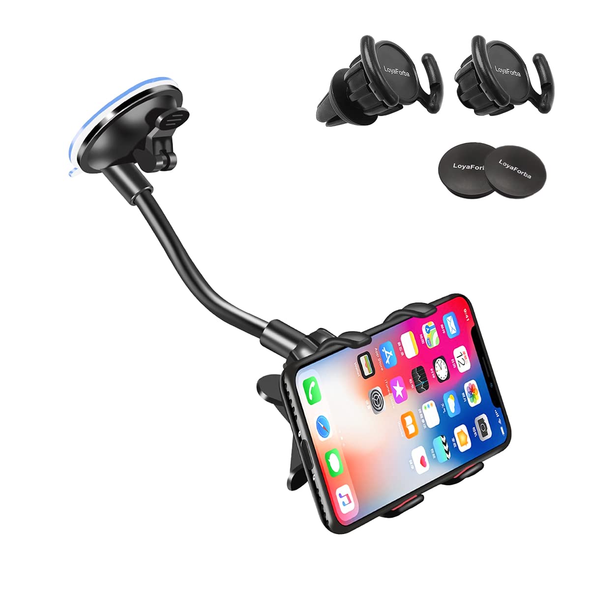 LoyaForba Universal Car Phone Mount 360° Dashboard Holder Black Rubber