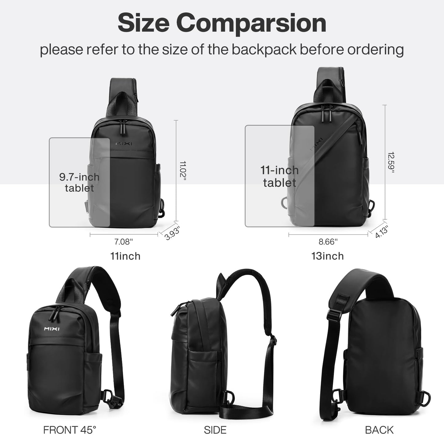 mixi EliteSeries Sling Bag Small Waterproof Crossbody Black 11-Inch