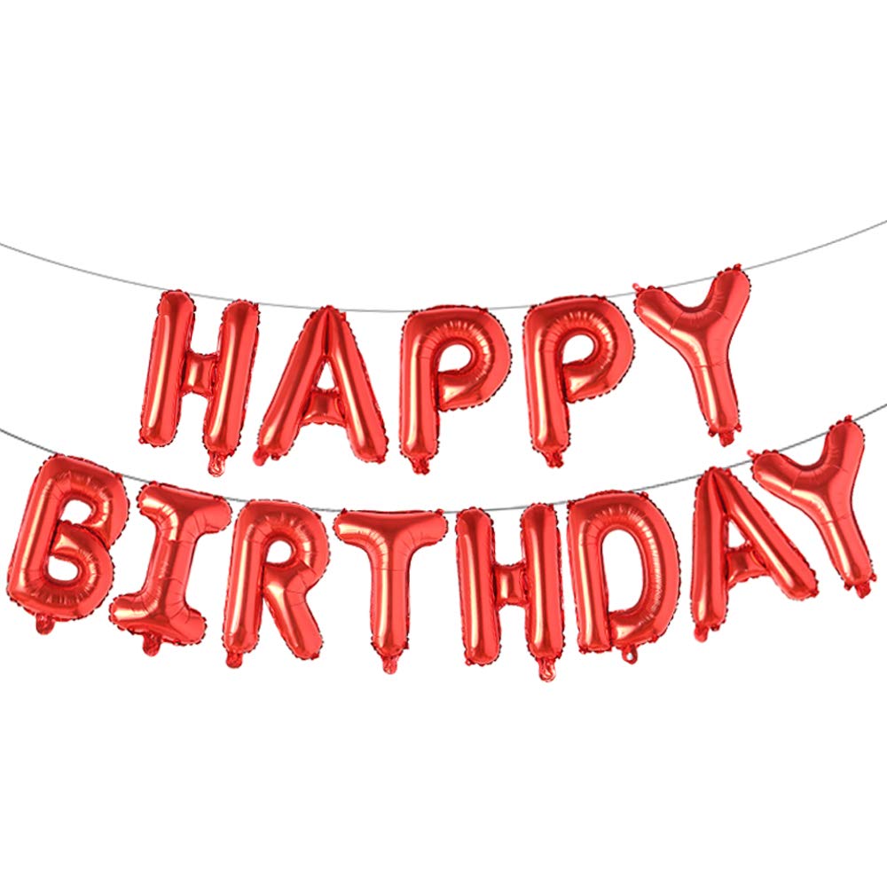 REIANS Happy Birthday Aluminum Foil Banner Balloons Red Party Decor