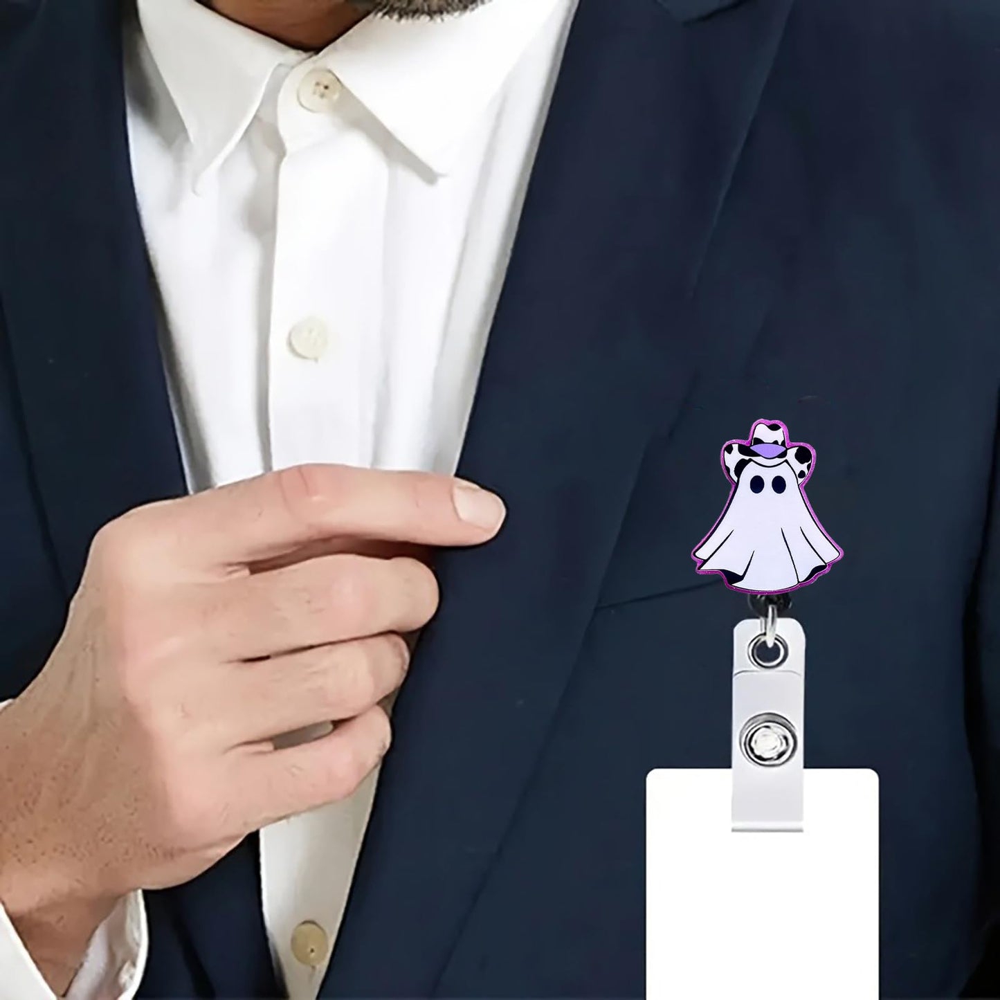 CHAONENG Funny Purple Ghost Nurse Badge Reel Retractable Clip Acrylic ID Holder