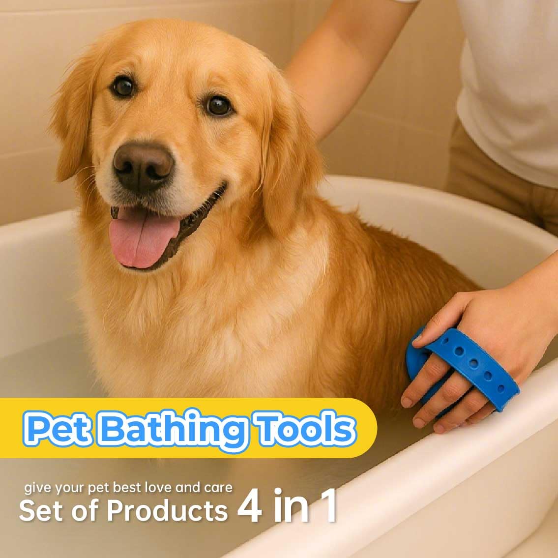Yutaohui 4-in-1 Pet Bath Brush Kit with Comb Clipper for Dogs Cats