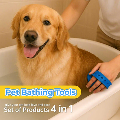 Yutaohui 4-in-1 Pet Bath Brush Kit with Comb Clipper for Dogs Cats