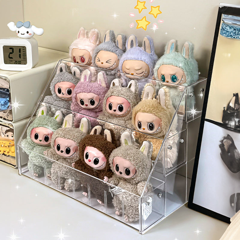 Spacious 3-Layer Display Shelf for Labubu Dolls and Handmade Blind Boxes, Stepped Transparent Acrylic Storage Solution