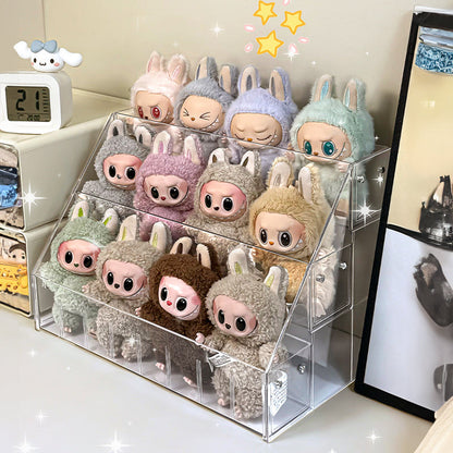 Spacious 3-Layer Display Shelf for Labubu Dolls and Handmade Blind Boxes, Stepped Transparent Acrylic Storage Solution