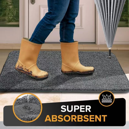 Mibao Front Door Mat Non-Slip Waterproof 35.5x59in Dark Grey TPR Backing