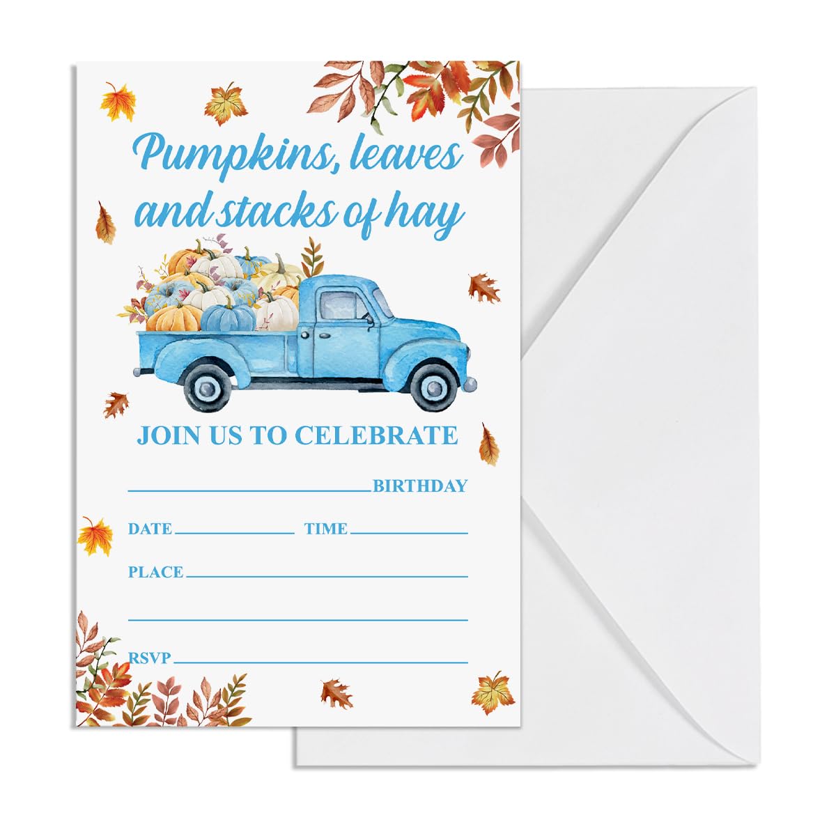 YGRBXJZD Fall Pumpkin Birthday Invitations Blue Truck 4x6 20 Sets Colorful