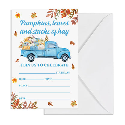 YGRBXJZD Fall Pumpkin Birthday Invitations Blue Truck 4x6 20 Sets Colorful