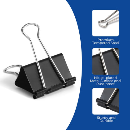 Eclirgan Large 1.9-Inch Heavy-Duty Black Binder Clips 48-Pack