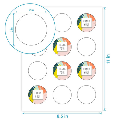MaxGear 2" Round Sticker Labels Matte White 360 Pcs 30 Sheets Inkjet Laser