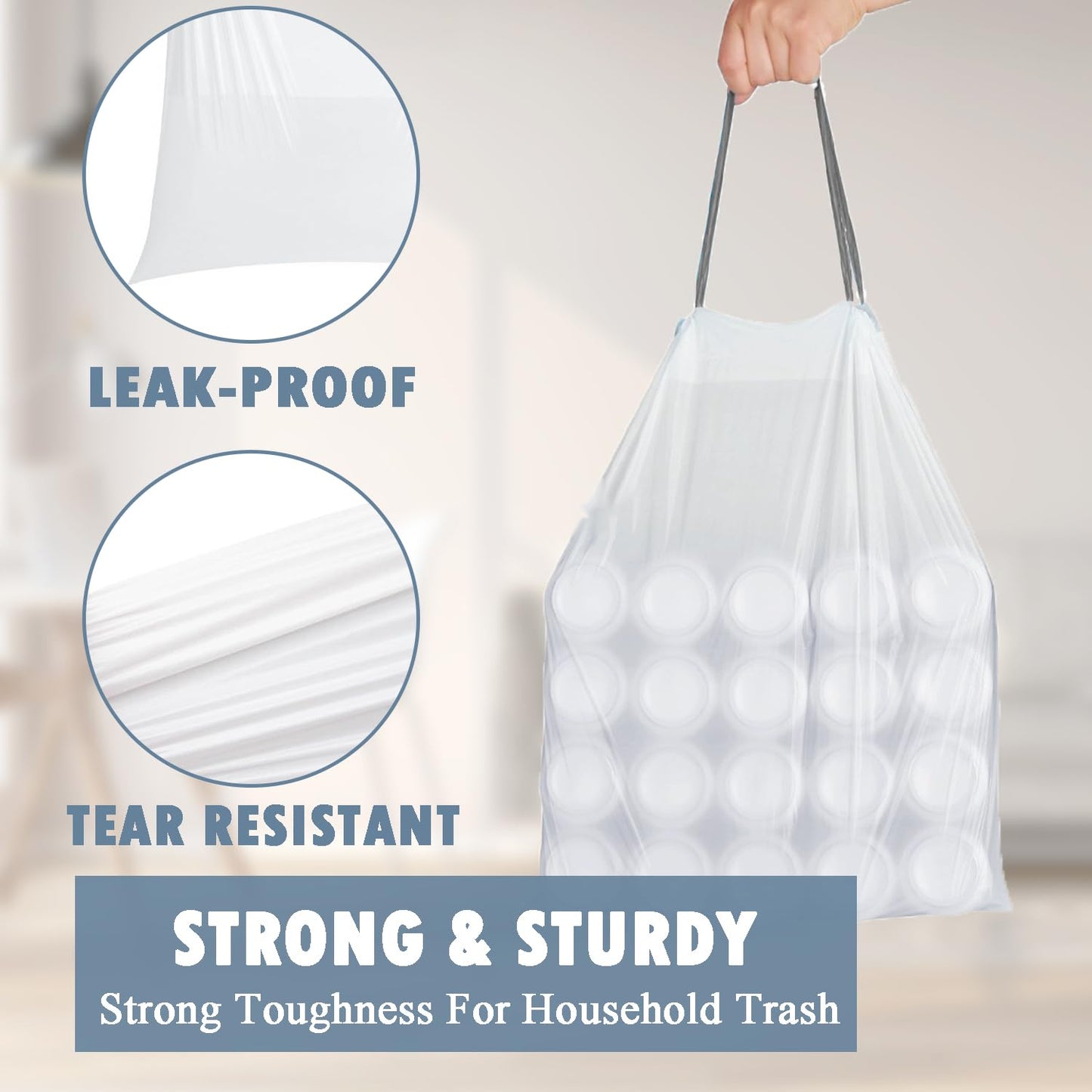PACCOLYN Small Trash Bags 4 Gallon Drawstring 57 Count Unscented White