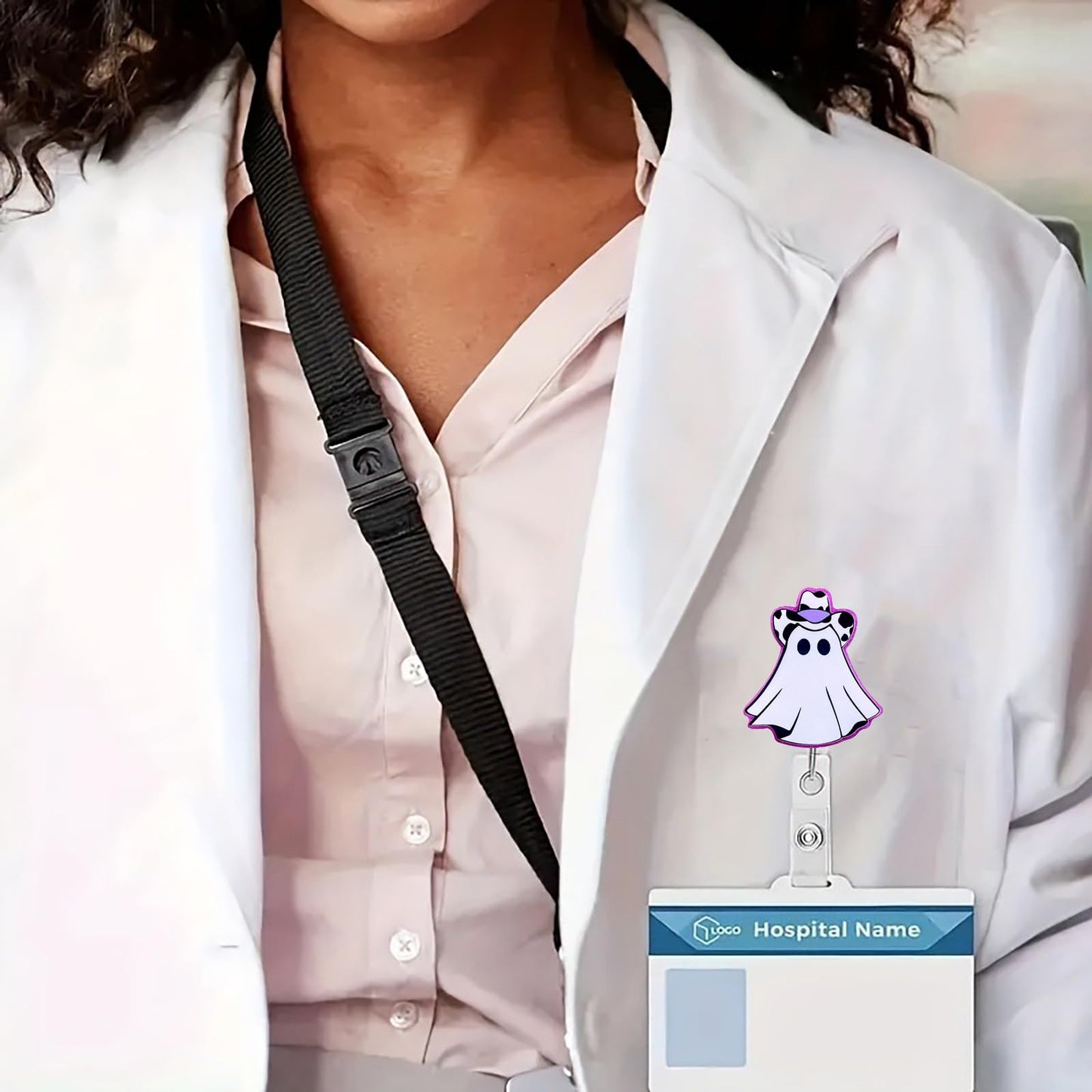 CHAONENG Funny Purple Ghost Nurse Badge Reel Retractable Clip Acrylic ID Holder