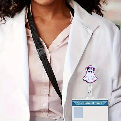 CHAONENG Funny Purple Ghost Nurse Badge Reel Retractable Clip Acrylic ID Holder