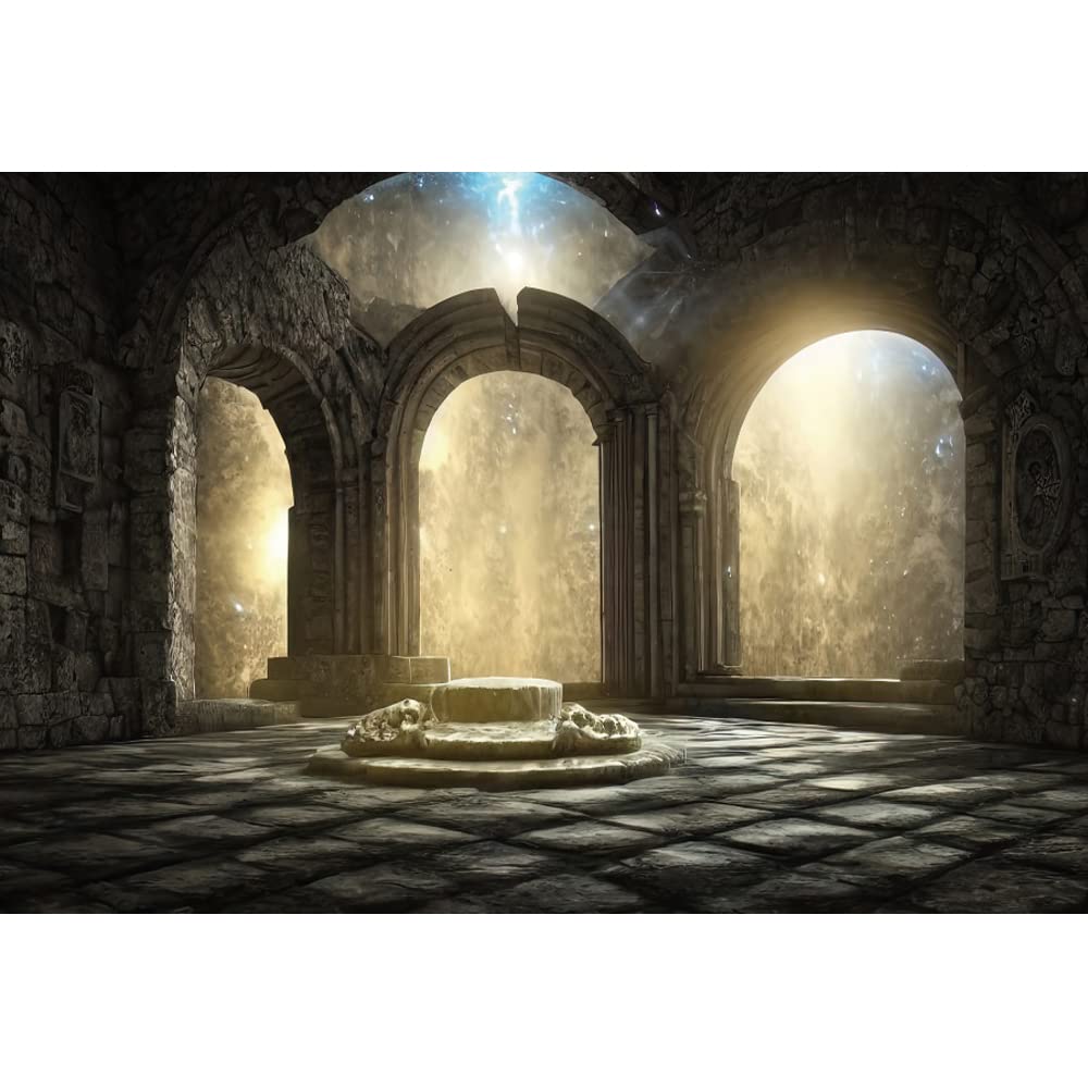 DORCEV Gothic Castle Ruins Backdrop Vintage Foggy Fantasy 12x8ft Grey Vinyl