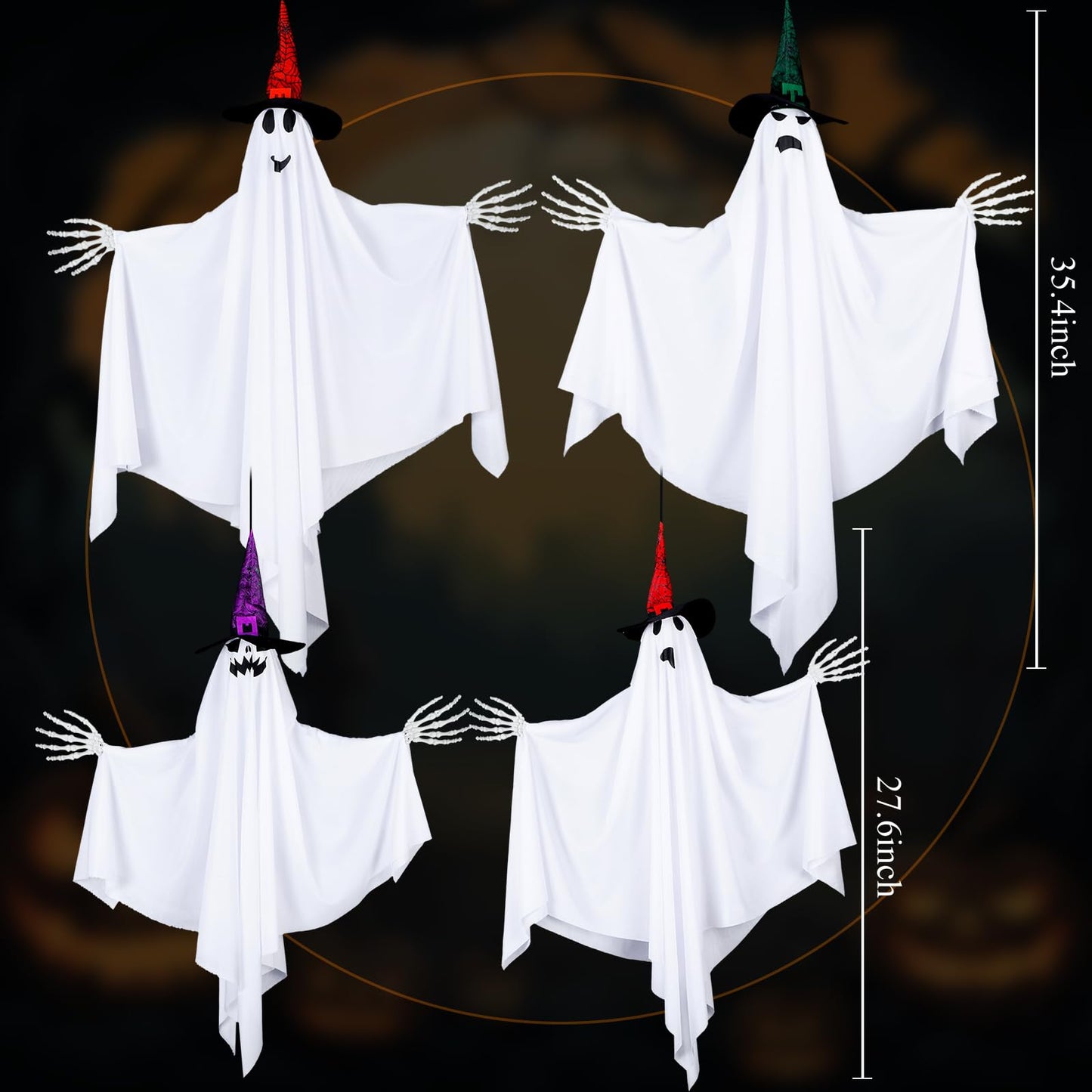 Threan 4-Piece Hanging Ghost Decorations 28-35" White Halloween Decor