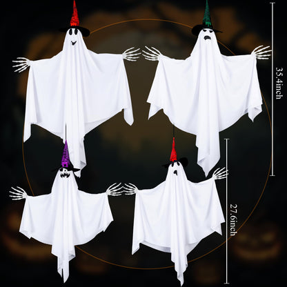Threan 4-Piece Hanging Ghost Decorations 28-35" White Halloween Decor