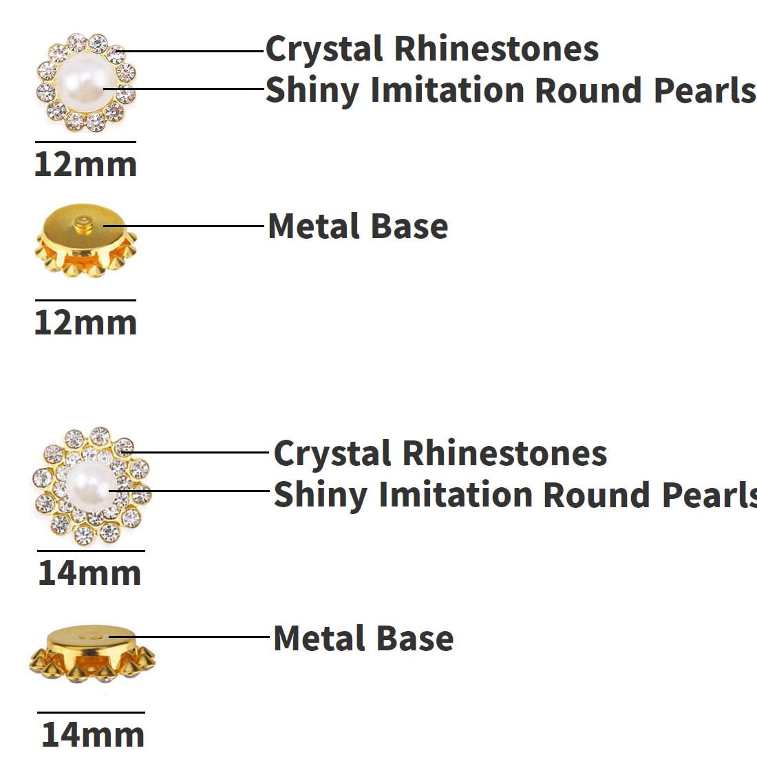 TKDUJH 100pcs Crystal Gem Sew On Rhinestone Pearl White 12mm 14mm Flower