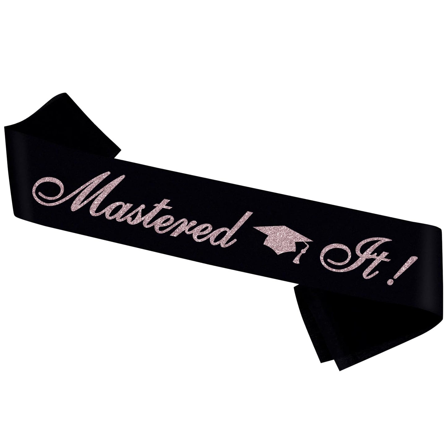 PYQWA Mastered It Graduation Sash Black Satin Rose Gold Foil Class of 2026