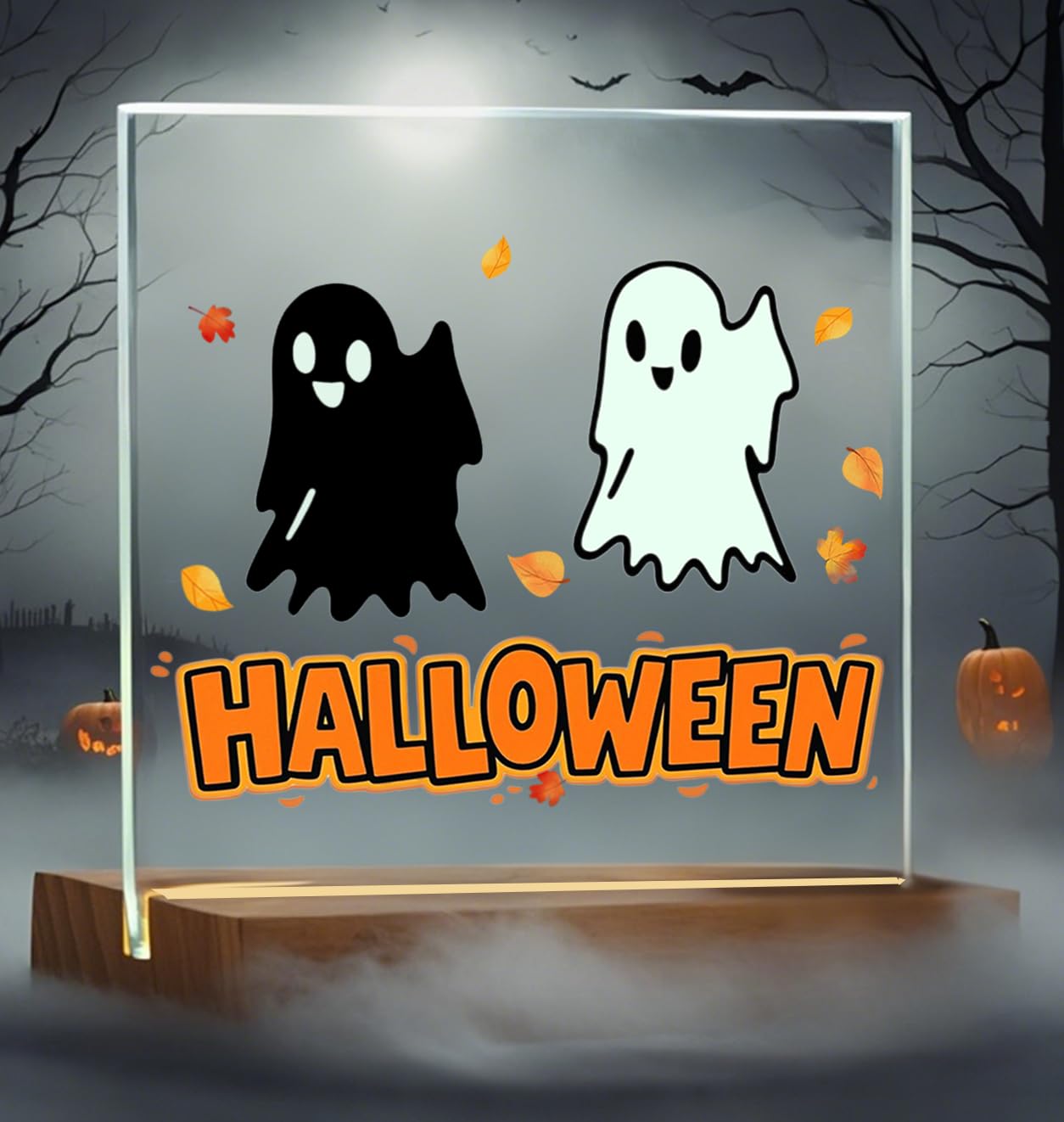 YouerCrystal Halloween Sign Colorful Glass Ghost Decor 3.94 Inch