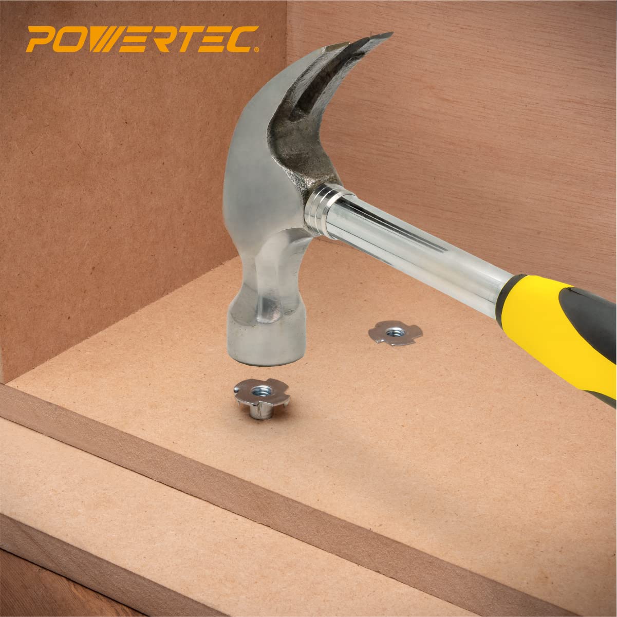 POWERTEC 1/4-20 4 Pronged T Nuts Threaded Inserts Woodworking 3/8" Length 100pcs