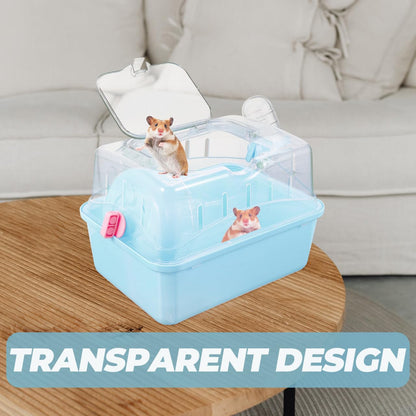 Totority Panoramic Sunroof Hamster Carrier Cage Sky-Blue Portable Plastic