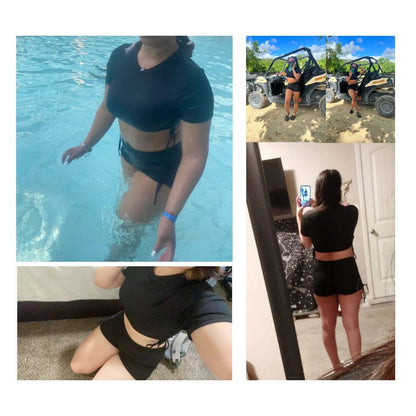 Tumhug Women's High Waist Bikini Set Crop Top Boy Shorts Black Size L