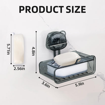 PUOPOSTY 2-Tier Soap Dish with Strong Suction Cup Black 1PCS Shower Holder